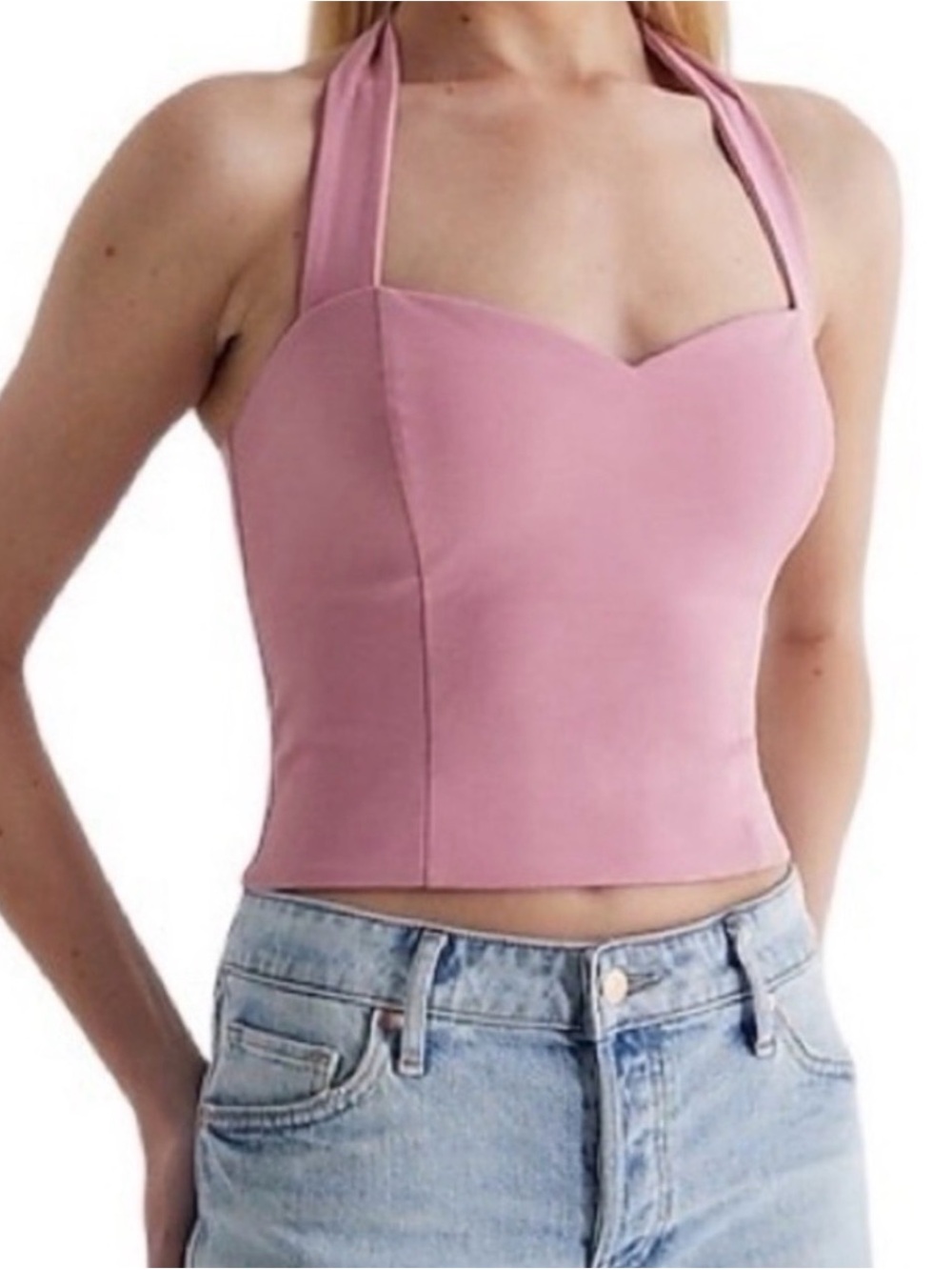 Express Pink Halter Sweetheart Crop Top
